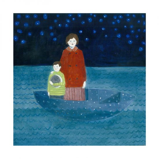 They drifted through the sea in a boat made of stars print by Amanda Blake