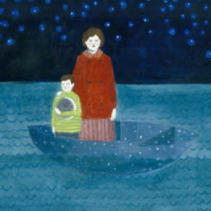 They drifted through the sea in a boat made of stars print by Amanda Blake