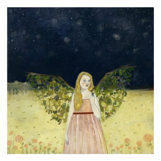 Charlotte wore wings made of the forest print by Amanda Blake