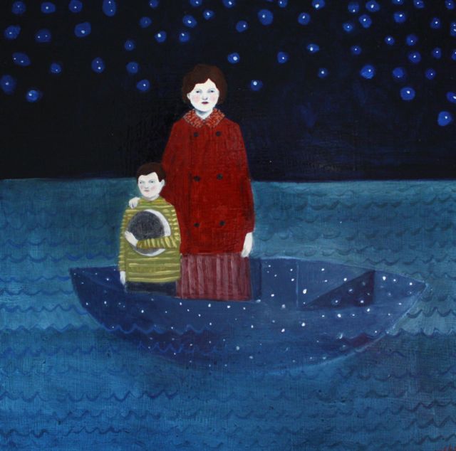 They drifted through the sea in a boat made of stars original painting by Amanda Blake