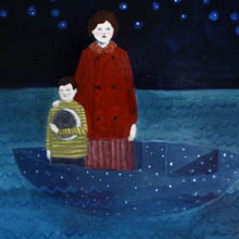 They drifted through the sea in a boat made of stars original painting by Amanda Blake