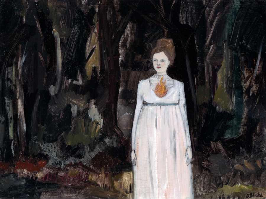 the fire in her heart led her through blackened forests original painting by Amanda Blake