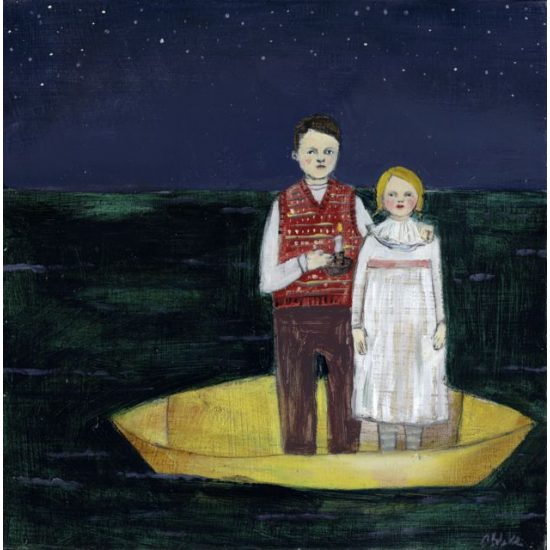 Ivy and Parker drifted through black seas with only candlelight to guide them original painting by Amanda Blake