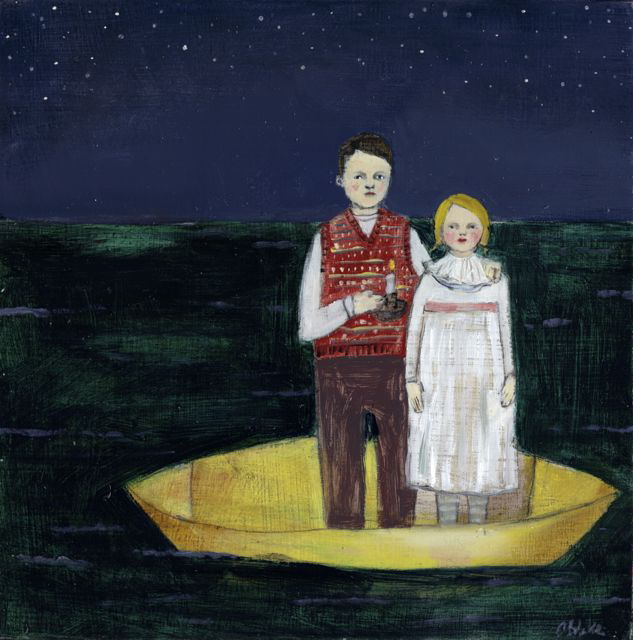 Ivy and Parker drifted through black seas with only candlelight to guide them original painting by Amanda Blake