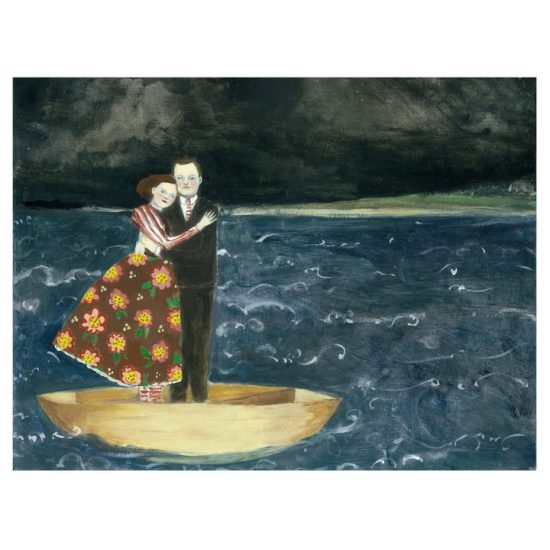 Nigel and Lily embracing at sea print by Amanda Blake