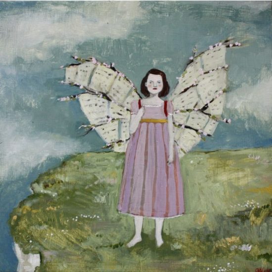 She made wings out of love letters and cherry blossoms original painting by Amanda Blake