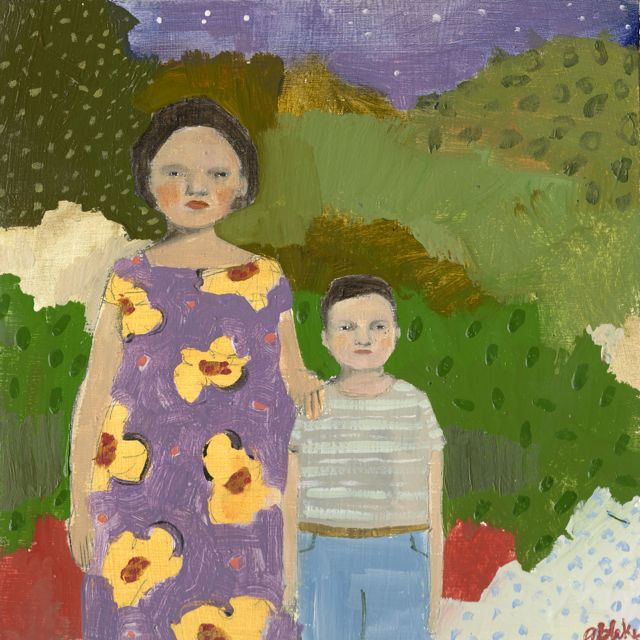 Ruth and Harry under a violet sky original painting by Amanda Blake