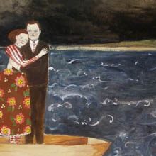 Nigel and Lily embracing at sea original painting by Amanda Blake