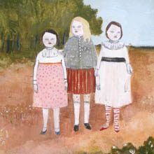 three girls in a rose colored meadow original painting by Amanda Blake