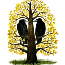 Rooks in Ginkgo Tree print by Diana Sudyka