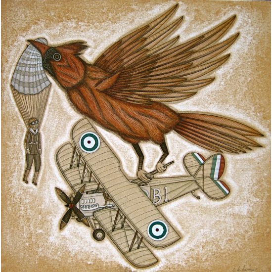 Red Bird and the Biplane original painting by Evan B. Harris