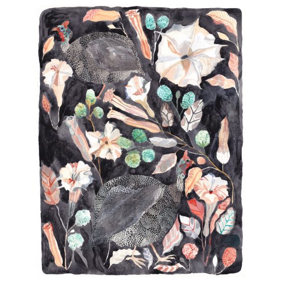 Guinea Fowl and Night Blooming Datura print by Michelle Morin