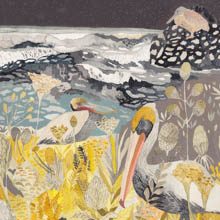 Winter pelicans and yarrow print by Michelle Morin