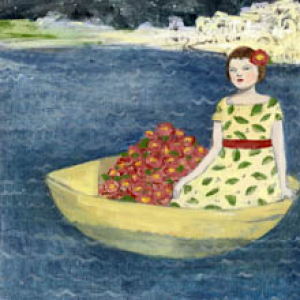 Mary sailed away from home in a boat filled with flowers print by Amanda Blake